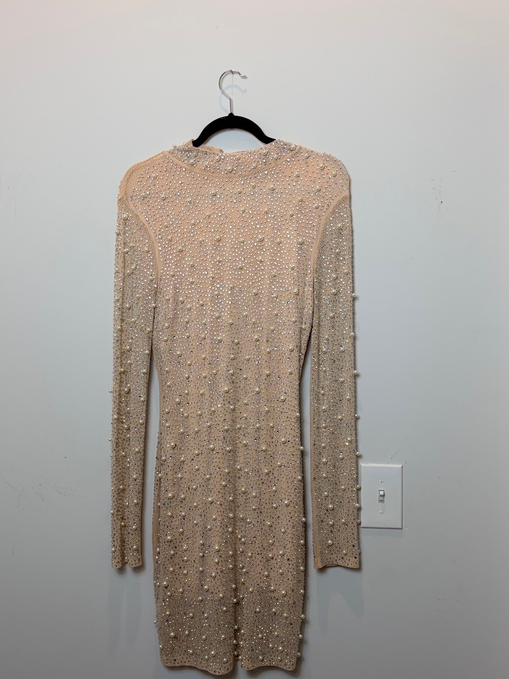 Fashion Nova Shayla Pearl Embellished Mini Dress Beige Size Large - Picture 4 of 6